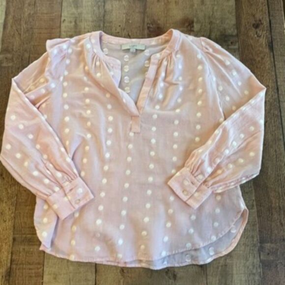 Ann Taylor LOFT Swiss Pink Dot Pullover Blouse Peasant Small - Picture 4 of 7